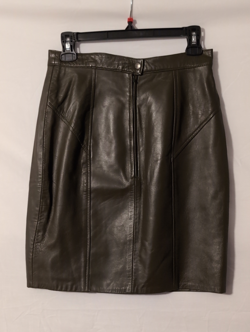 Vtg Firenze Santa Barbara Olive Green Leather Pencil Skirt Size 10 (Fits Mod 4/6